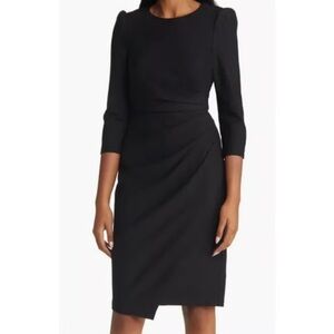 NWT Eliza J 3/4 Sleeve Pleated Dress Size 16 Black Assymetrical Hem Puff Sleeve